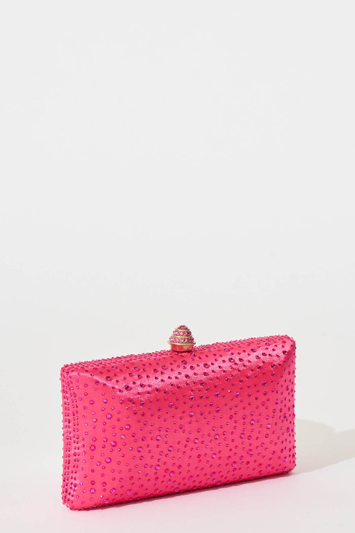 Sonia Clutch Bag in Pink Diamante side