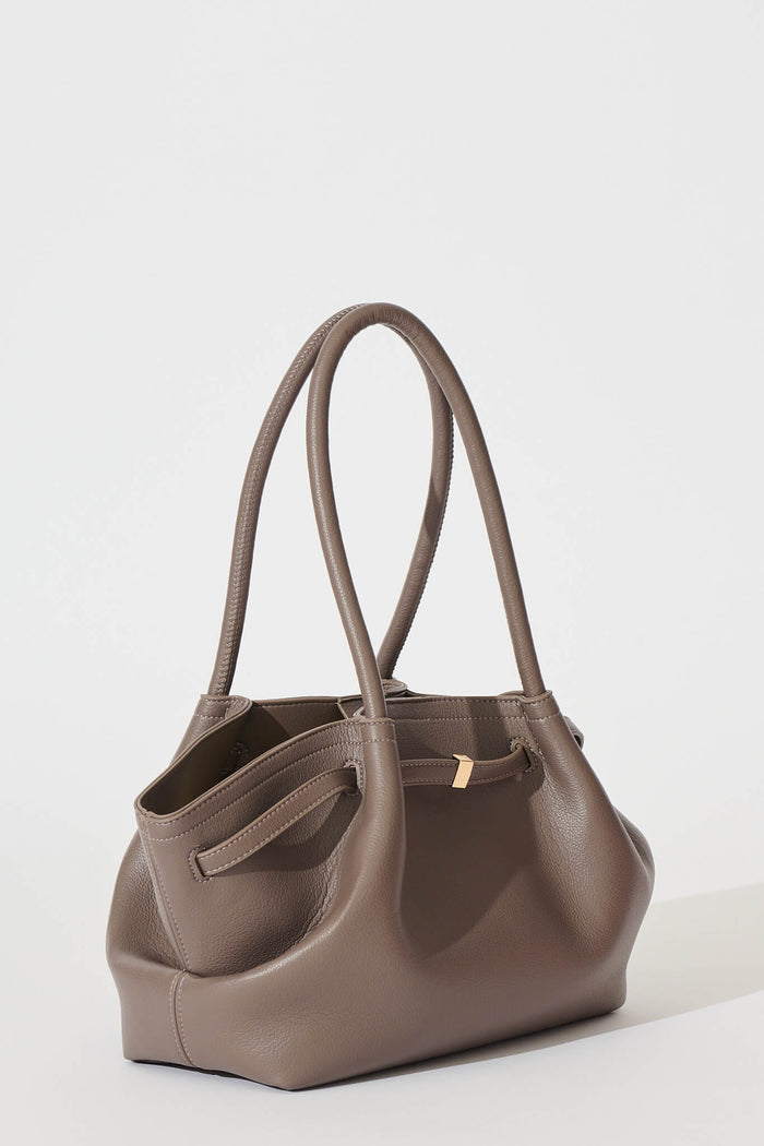 Yuna Tote Bag in Taupe Pebble Faux Leather side