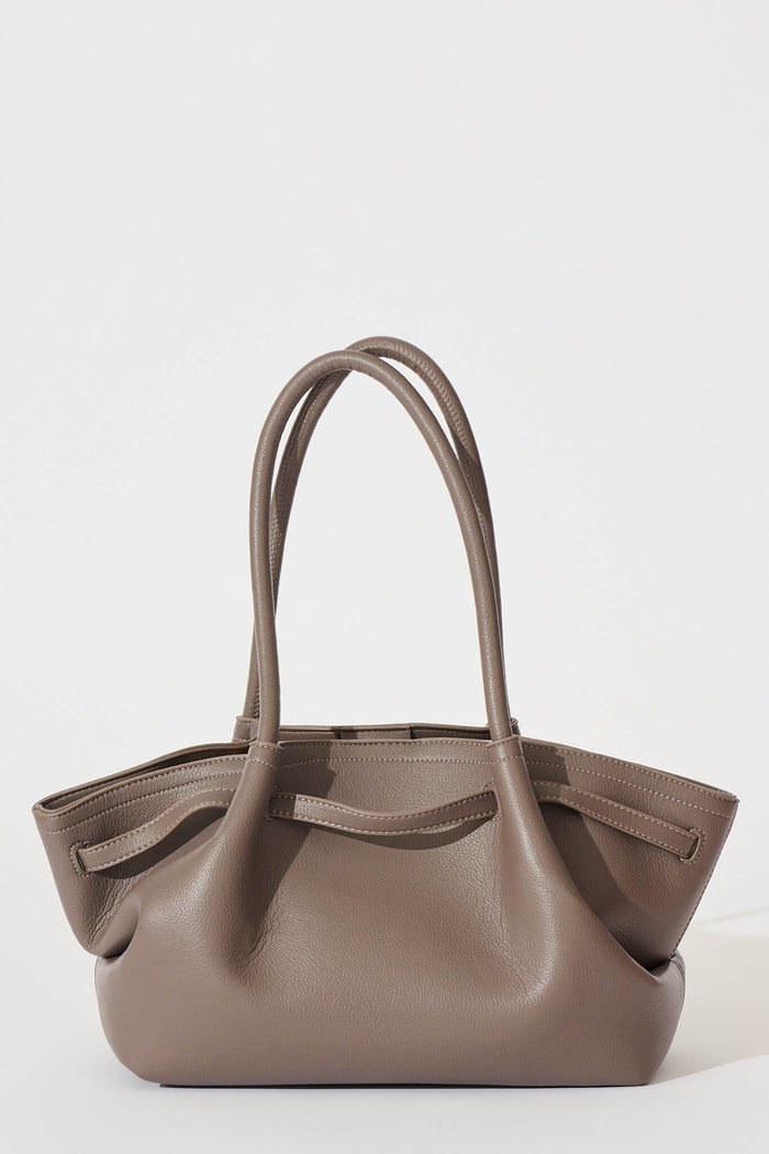 Yuna Tote Bag in Taupe Pebble Faux Leather back
