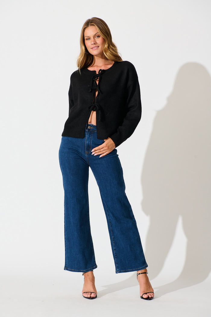 Jayce Knit Cardigan in Black Wool Blend full length