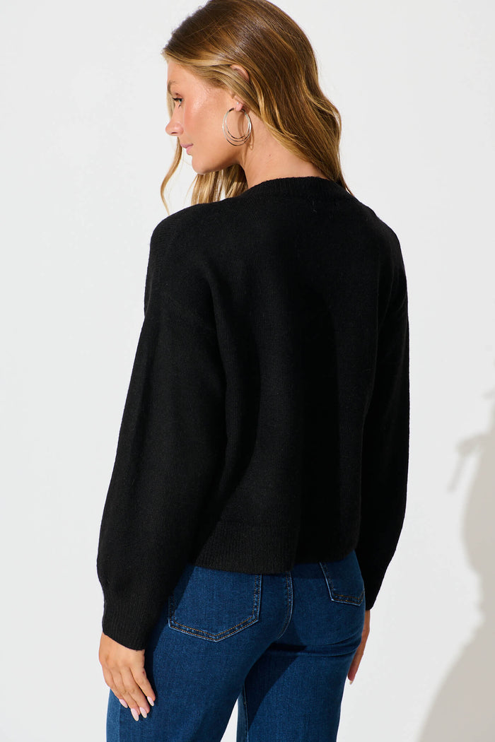 Jayce Knit Cardigan in Black Wool Blend back