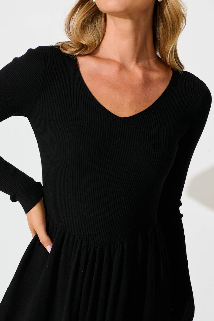 Dove Midi Knit Dress in Black detail