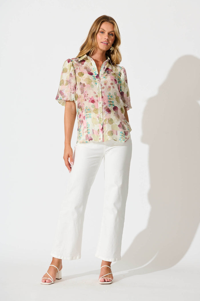 Estelle Shirt in Sage with Blush Watercolour full length