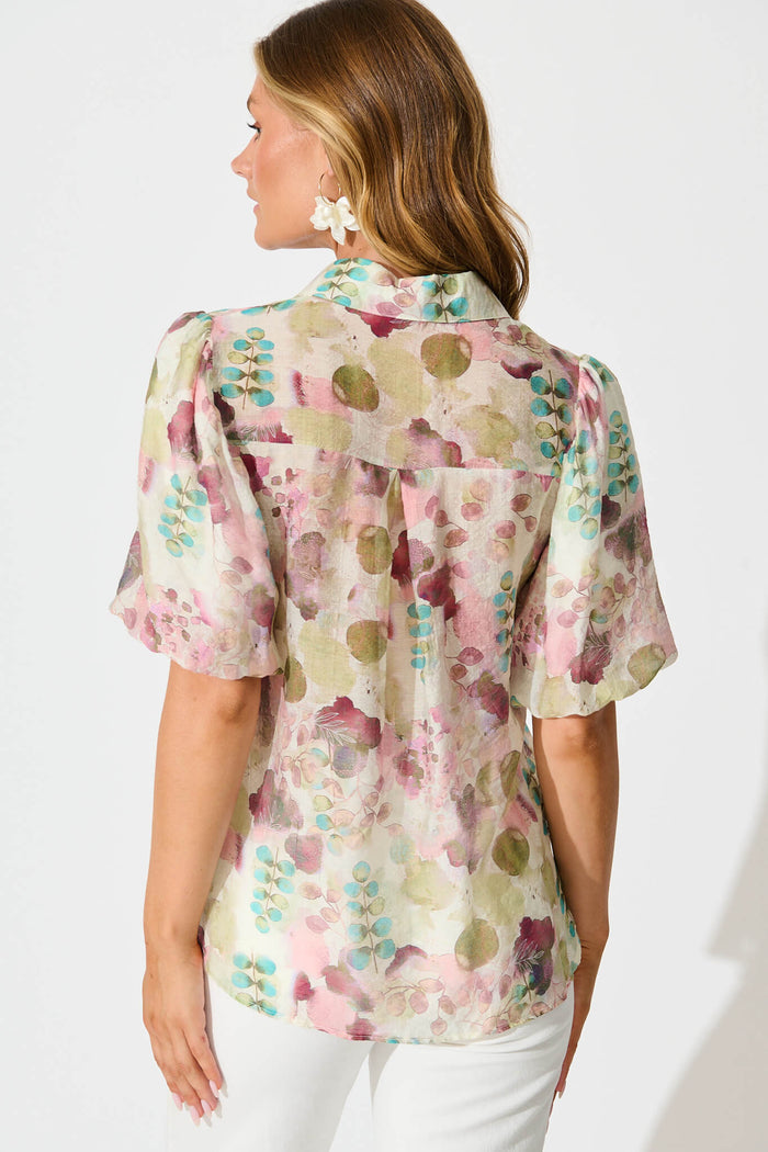 Estelle Shirt in Sage with Blush Watercolour back