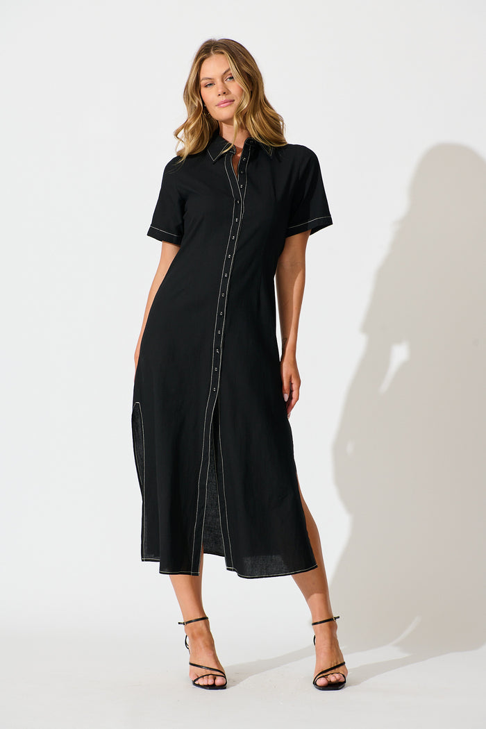 Christiana Maxi Shirt Dress In Black Linen Blend St Frock Christiana Maxi Shirt Dress In Black Linen Blend St Frock
