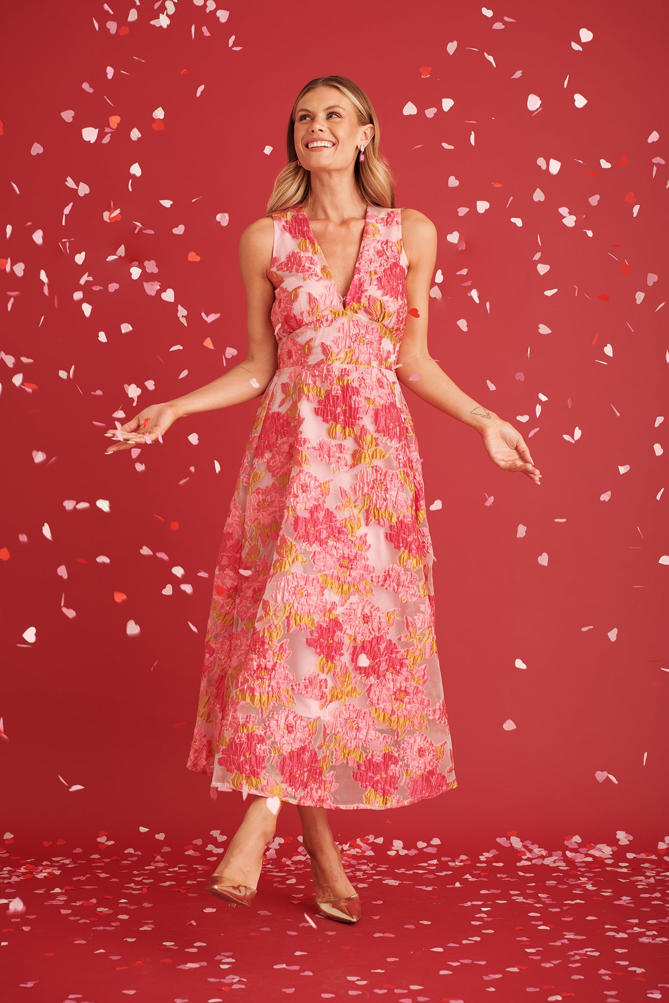 pink floral organza jacquard underwired shift dress Pink Floral Organza Jacquard Underwired Shift Dress
