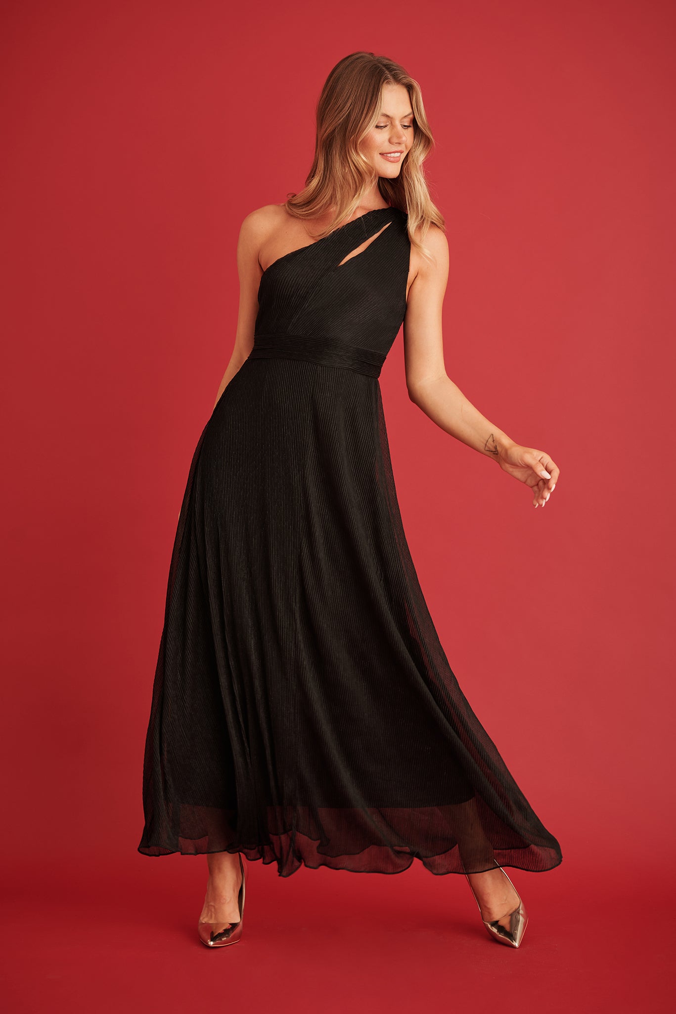 Dazzling One Shoulder Maxi Dress In Black Lurex St Frock Dazzling One Shoulder Maxi Dress In Black Lurex St Frock
