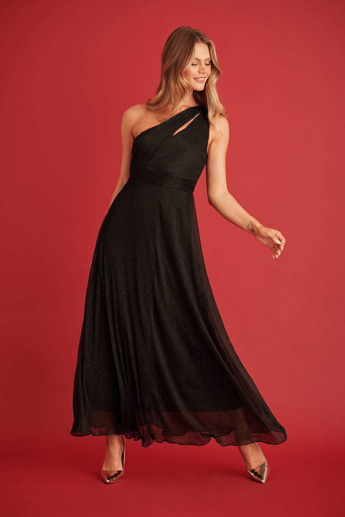 Dazzling One Shoulder Maxi Dress In Black Lurex St Frock Dazzling One Shoulder Maxi Dress In Black Lurex St Frock