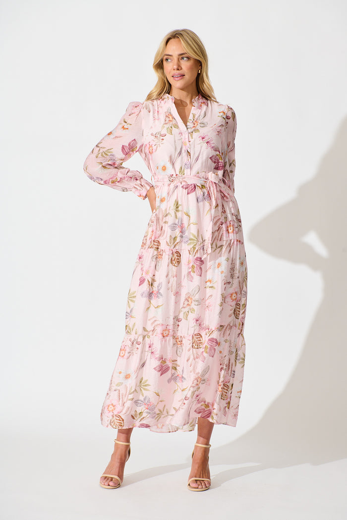 Whisper Maxi Dress in Pink Floral full length