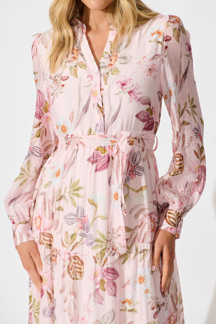 Whisper Maxi Dress in Pink Floral detail