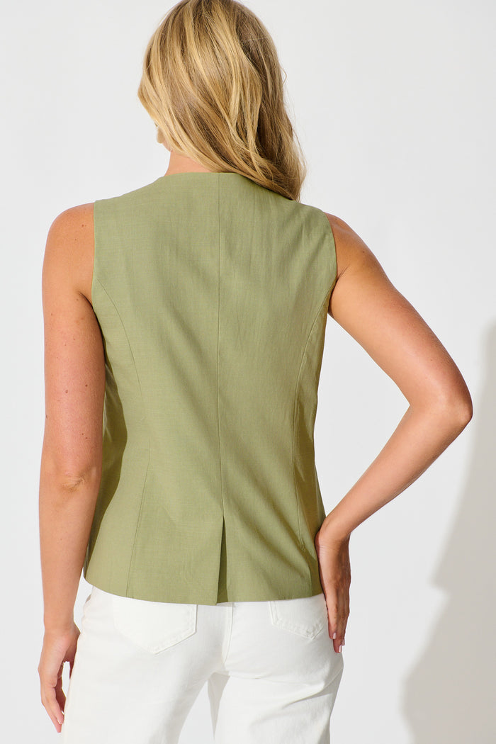 Elira Vest In Khaki Linen Blend back