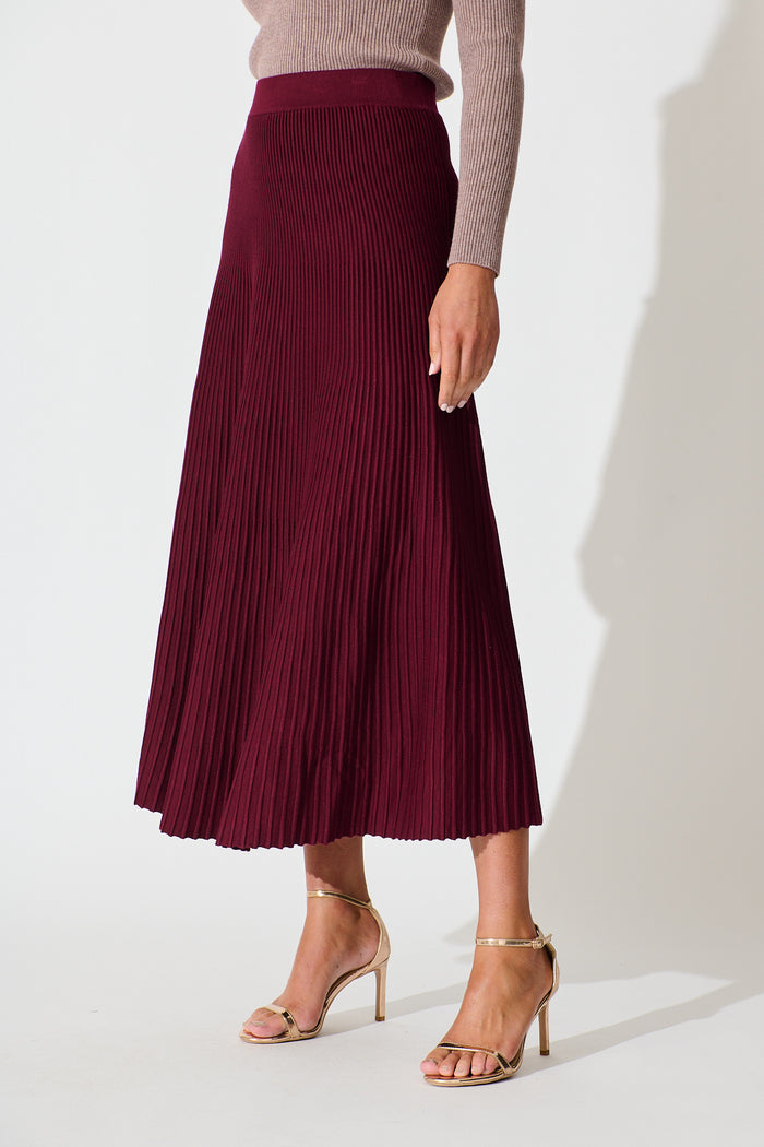 Honeycup Knit Skirt In Wine Cotton Blend side