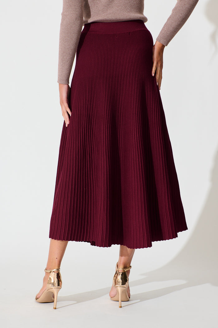 Honeycup Knit Skirt In Wine Cotton Blend back