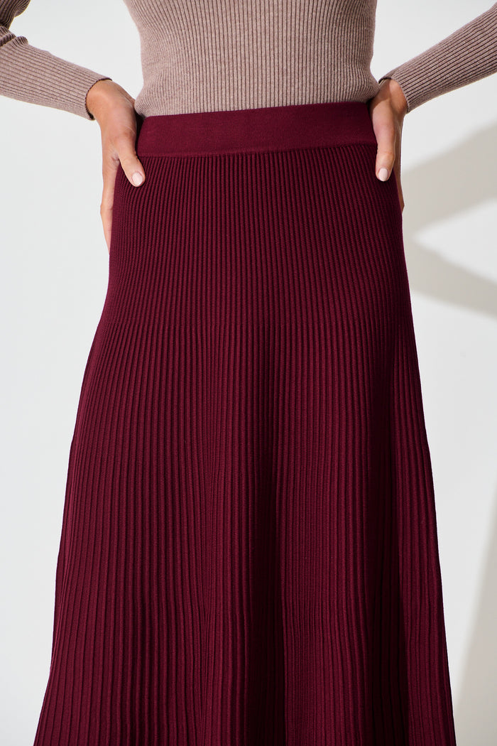 Honeycup Knit Skirt In Wine Cotton Blend detail