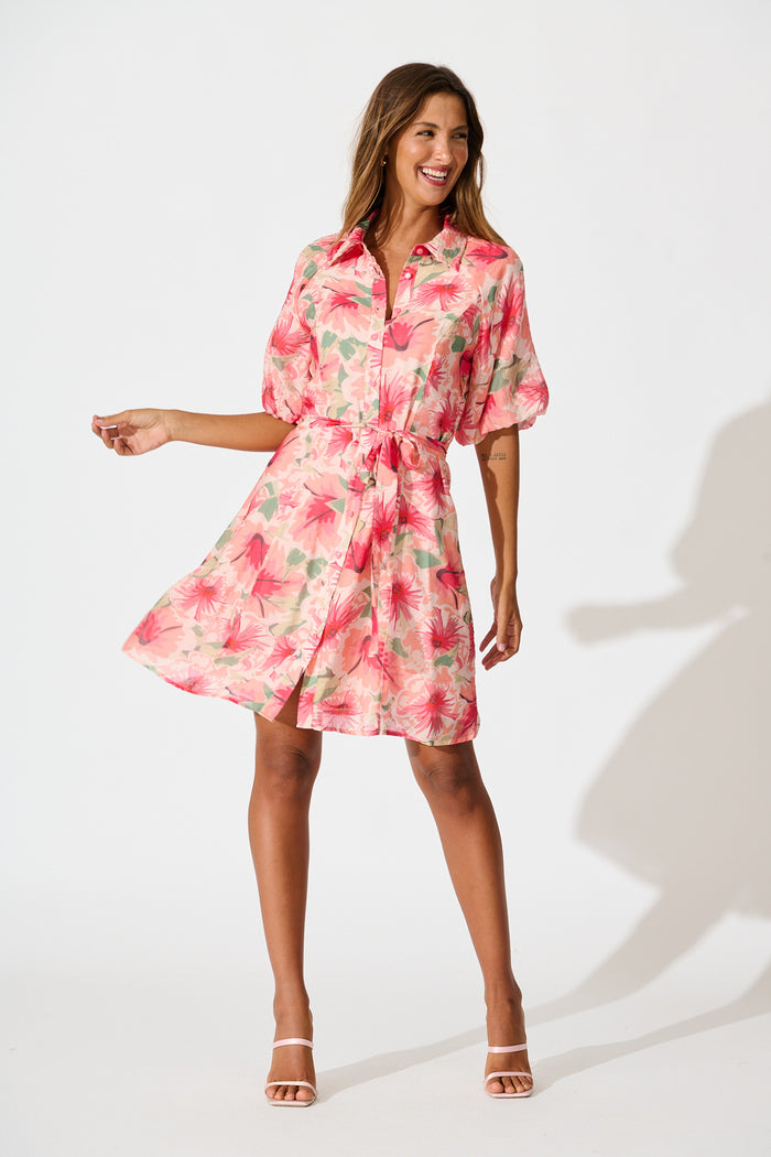 Jayla Shirt Dress in Tangerine Floral full length