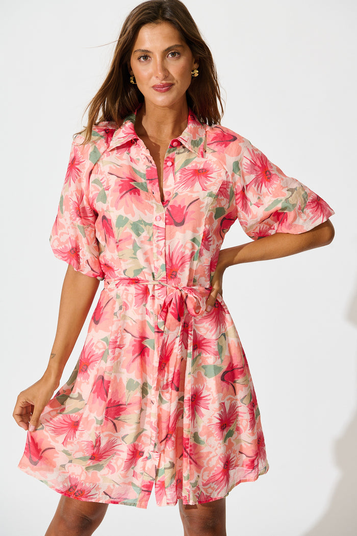 Jayla Shirt Dress in Tangerine Floral front