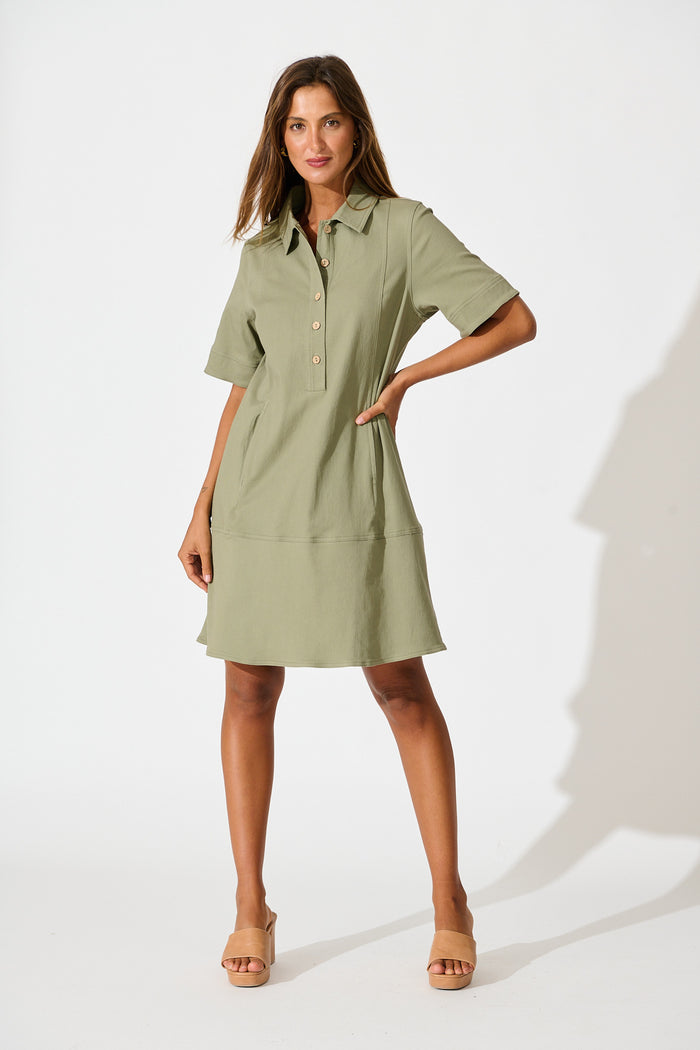 Arabella Dress in Khaki Cotton full length