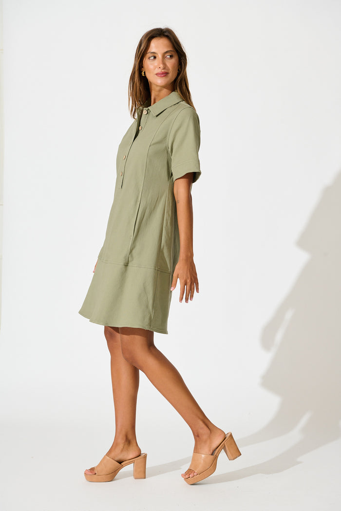 Arabella Dress in Khaki Cotton side