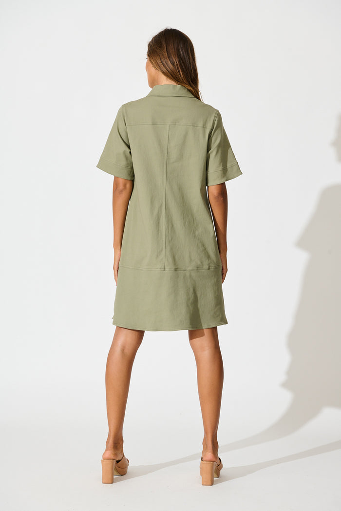 Arabella Dress in Khaki Cotton back