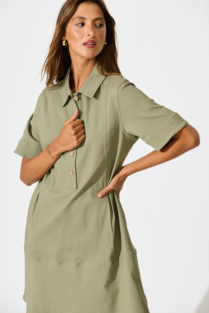 Arabella Dress in Khaki Cotton front