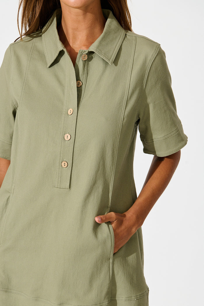 Arabella Dress in Khaki Cotton detail