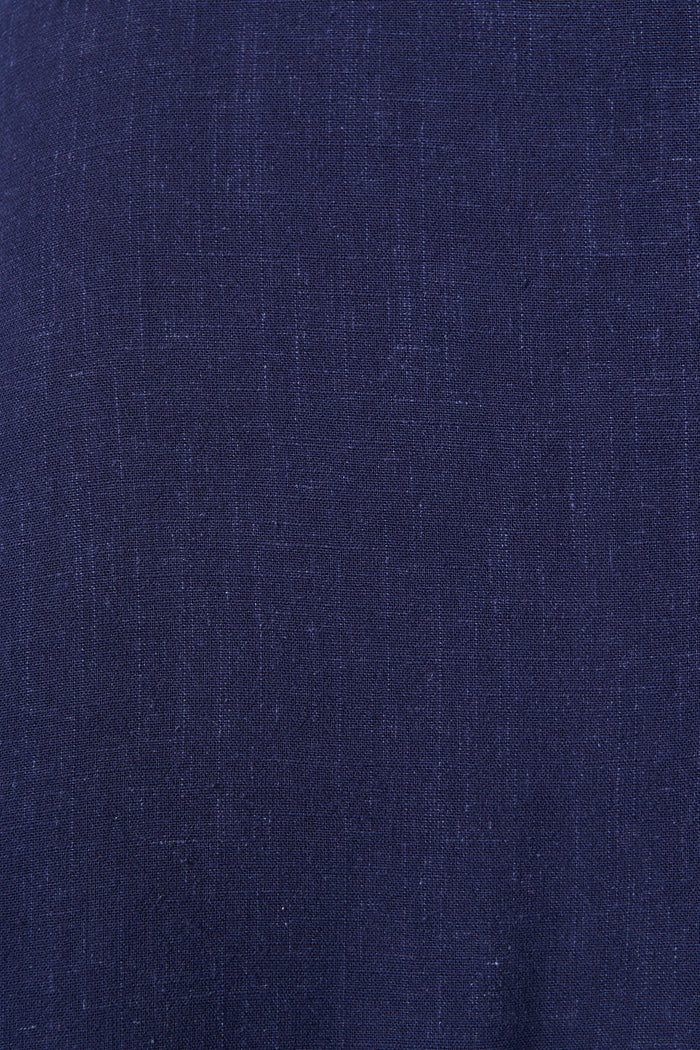 Alyssa Midi Shirt Dress in Navy Linen Blend fabric
