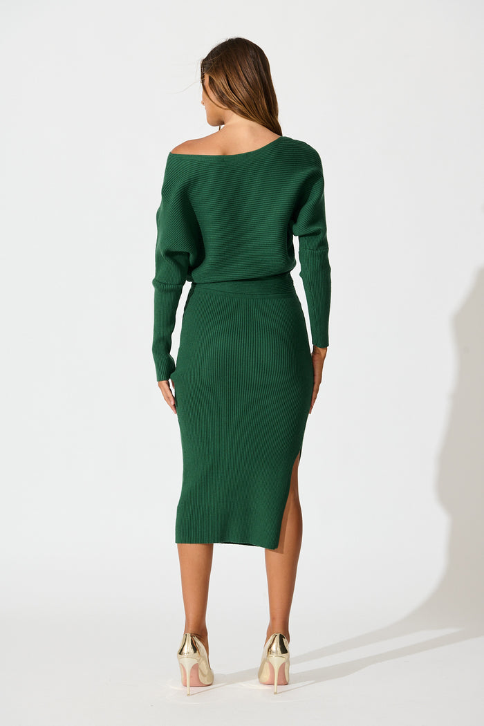 off the shoulder green sweater dress Maude Sweater Dress