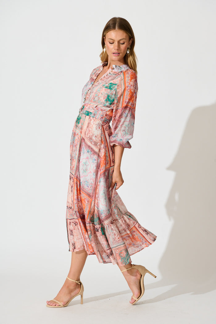 Sardina Midi Dress in Blush and Multi Patchwork Print side