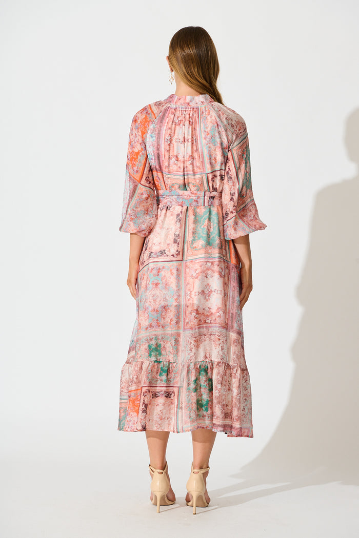 Sardina Midi Dress in Blush and Multi Patchwork Print back