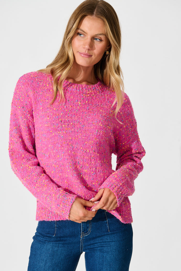 Emilia Knit in Pink Multi Wool Blend front