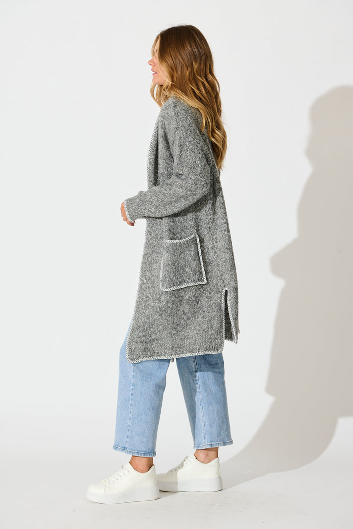 Laurita Knit Cardigan in Grey Marle Wool Blend side