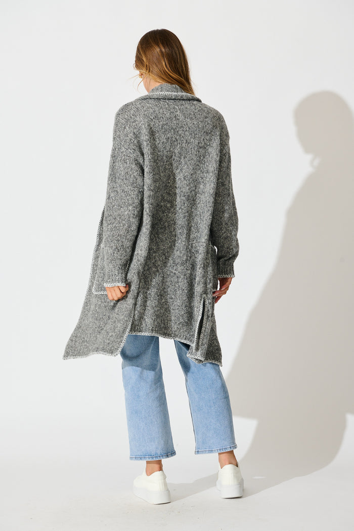 Laurita Knit Cardigan in Grey Marle Wool Blend back