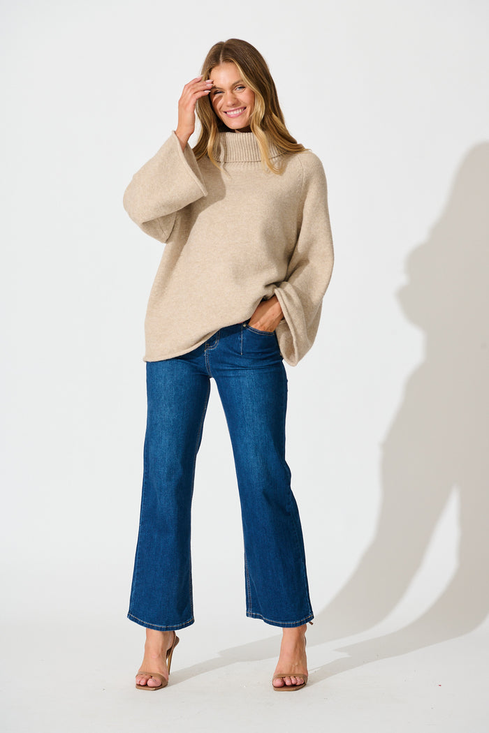 Ruby Knit Jumper in Beige full length