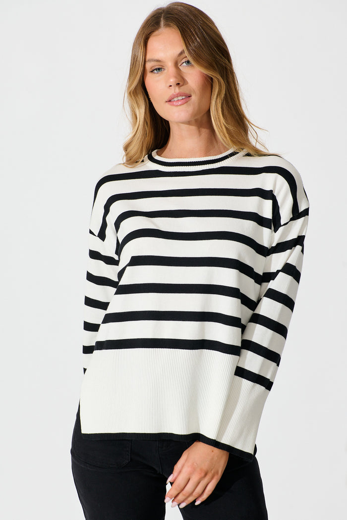 Dania Knit in White with Black Stripe Cotton Blend