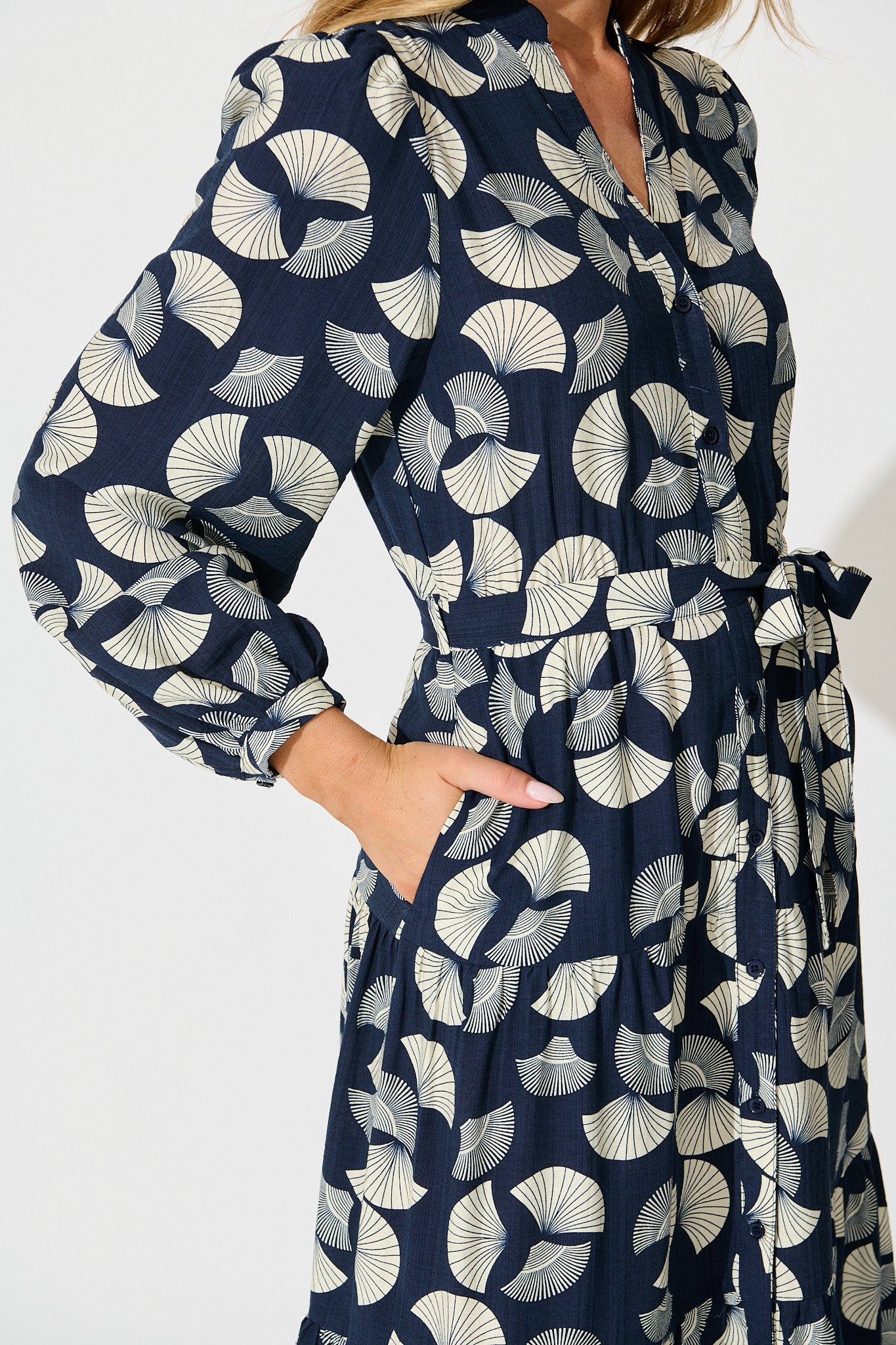 donissa midi dress Donissa Midi Dress in Navy with White Print St Frock