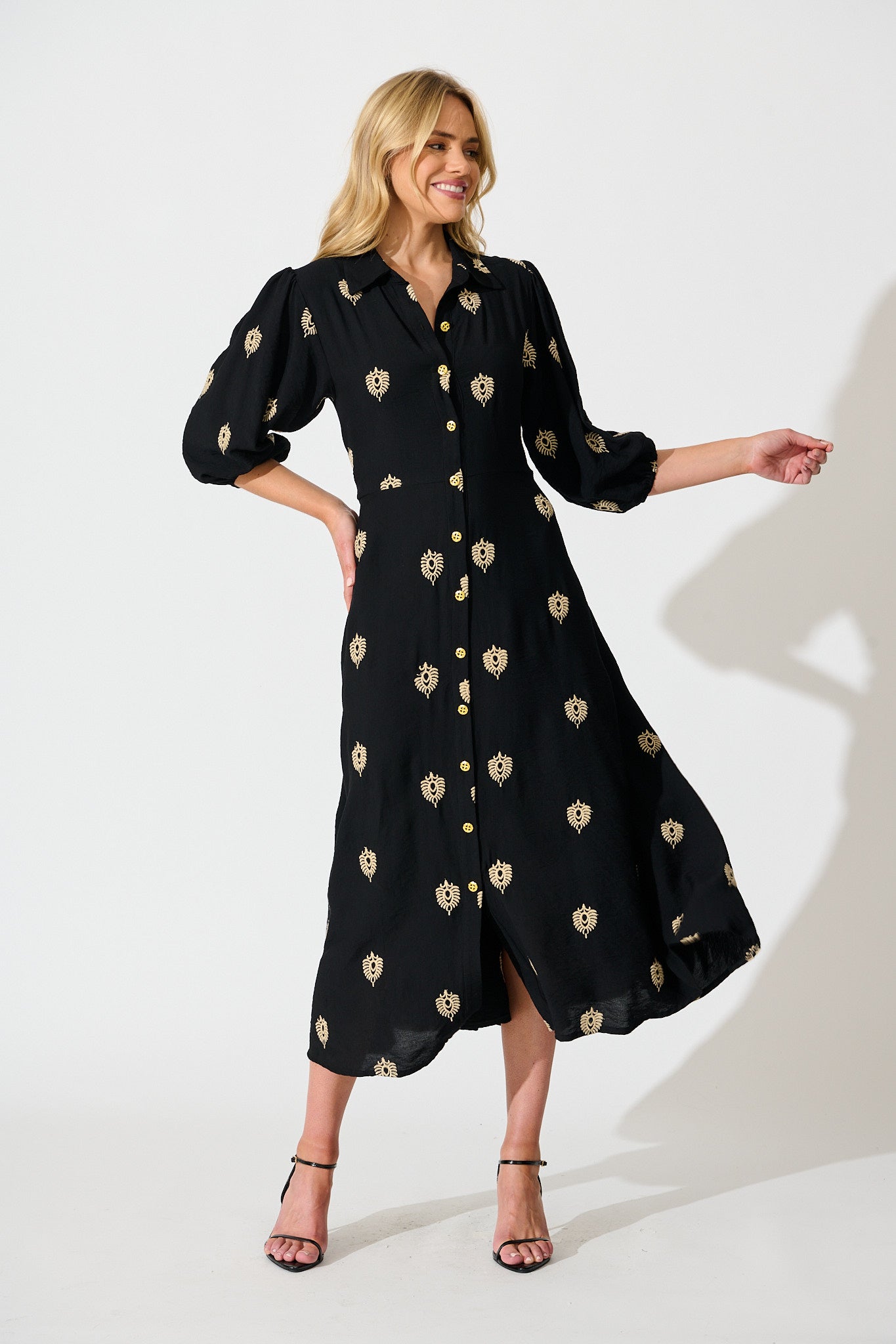 Peggy Maxi Shirt Dress in Black Embroidery St Frock Peggy Maxi Shirt Dress in Black Embroidery St Frock