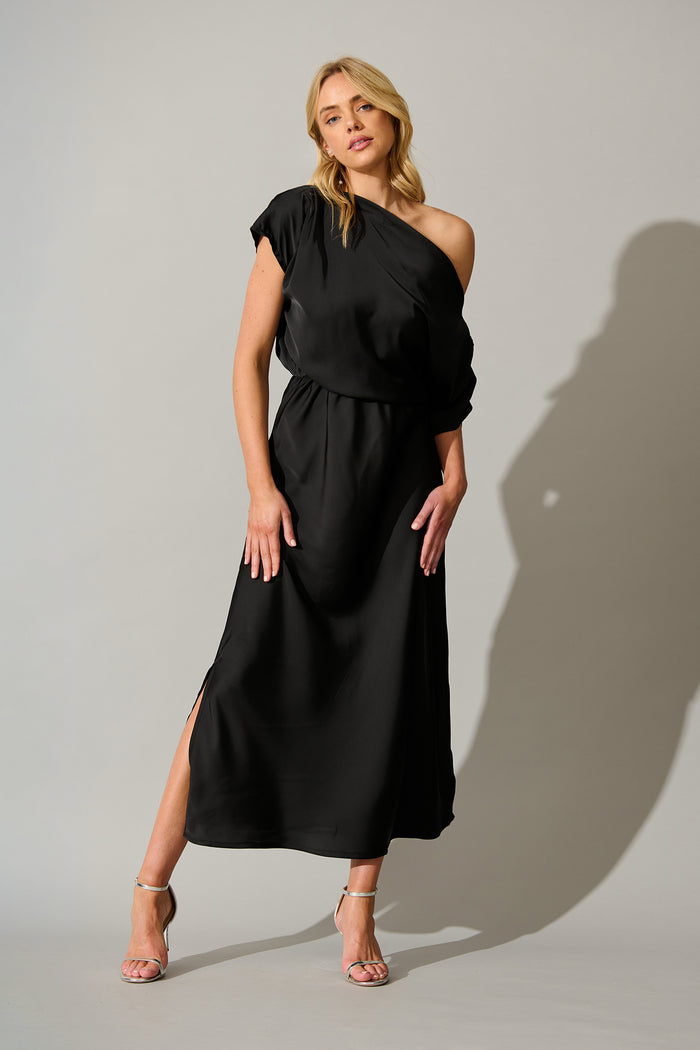 Sarita Maxi Off Shoulder Dress Black Bridesmaid & Occasion Dress | St Frock Sarita Maxi Off Shoulder Dress Black Bridesmaid & Occasion Dress | St Frock