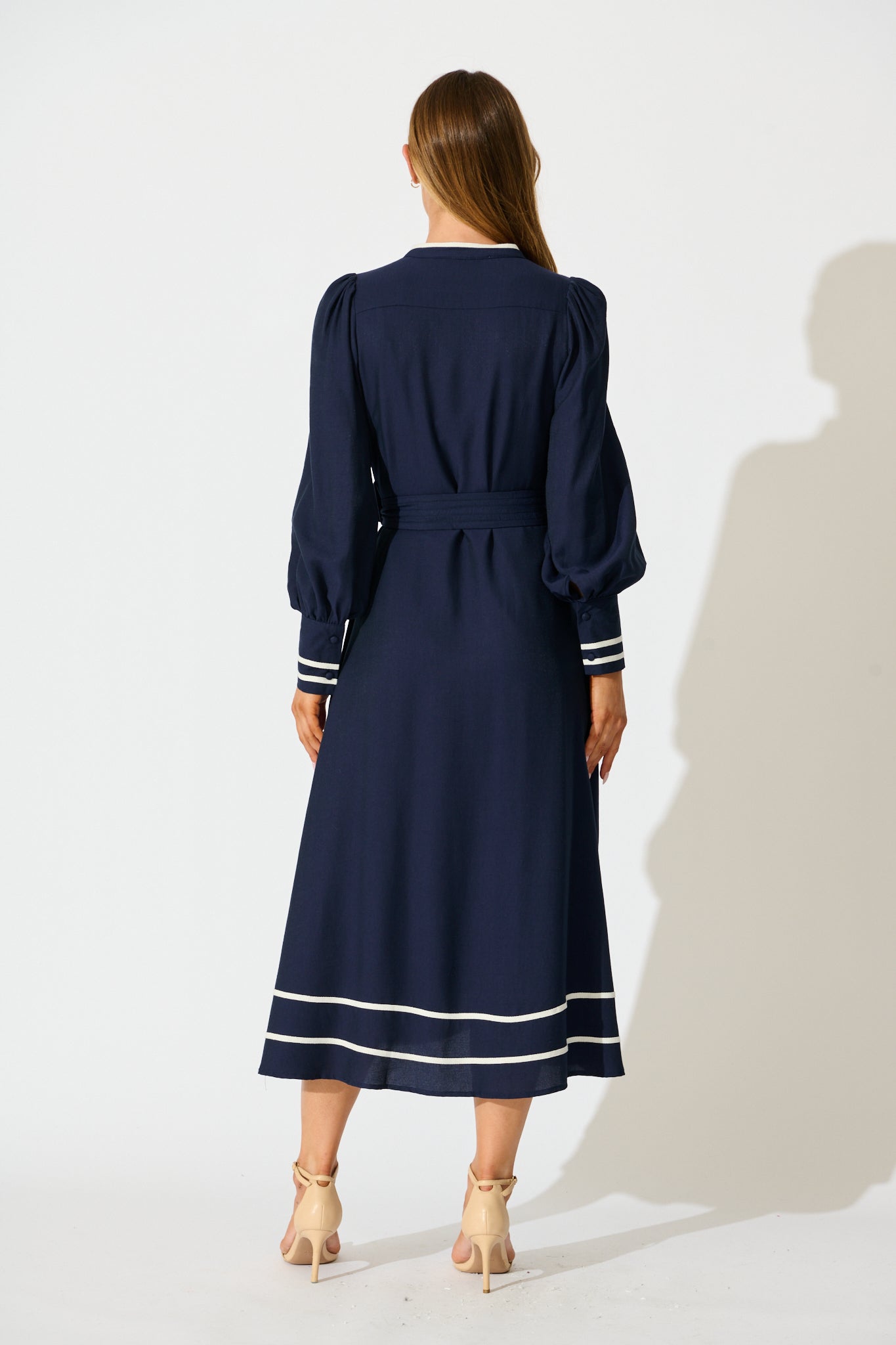 Terri Midi Dress in Navy with White Contrast Trim St Frock Terri Midi Dress in Navy with White Contrast Trim St Frock