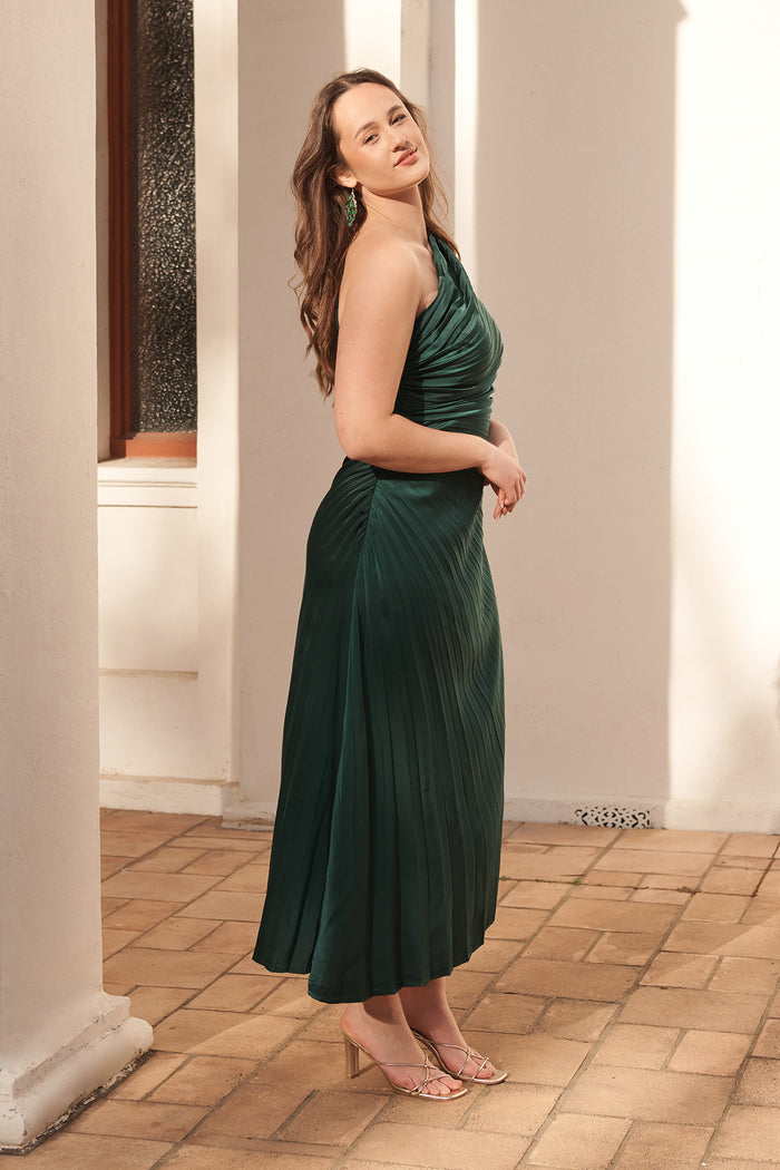 Toulon One Shoulder Maxi Dress | Pleated Satin Occasion Gown St Frock Toulon One Shoulder Maxi Dress | Pleated Satin Occasion Gown St Frock