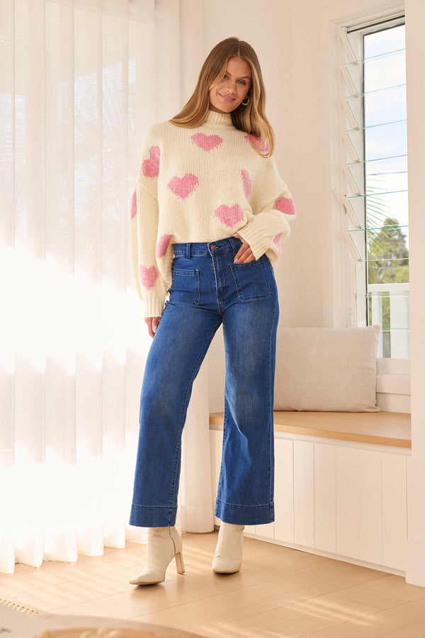 Juan High Rise Wide Leg Jean In Dark Indigo Denim