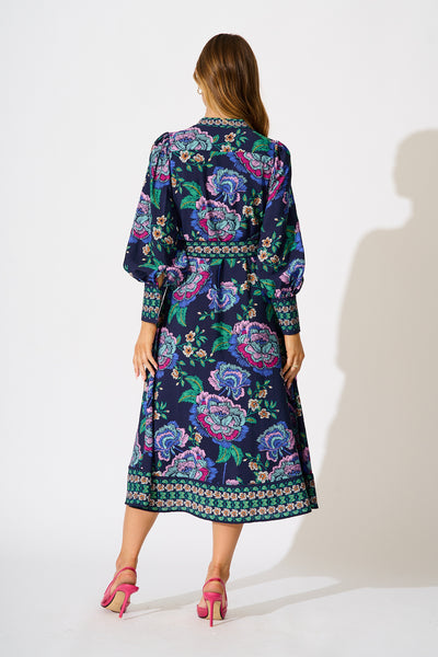 evelina midi dress Evelina Midi Dress in Navy with Multi Floral – St Frock