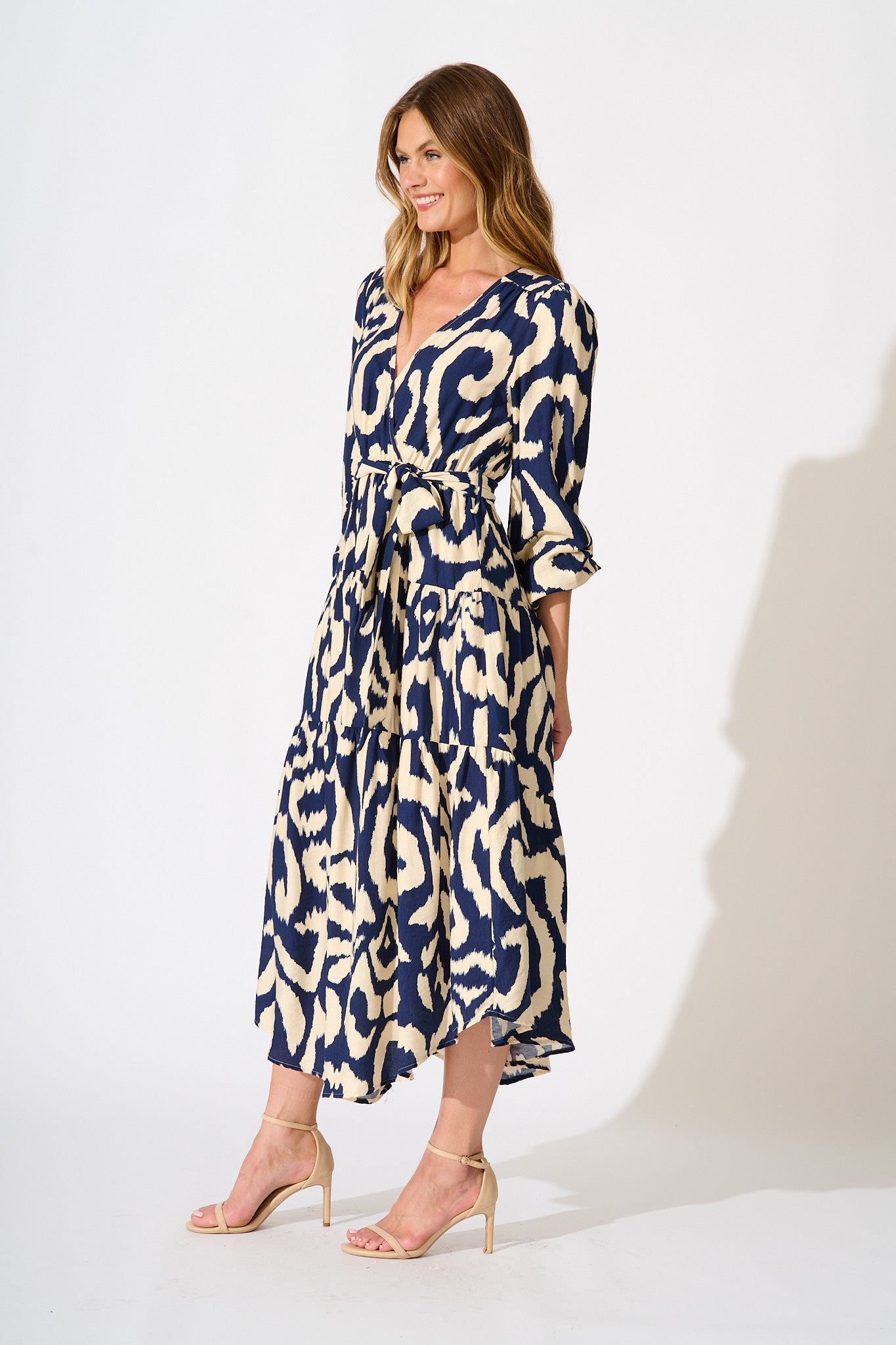 Lydia Midi Dress in Navy Cream Swirl Print – St Frock