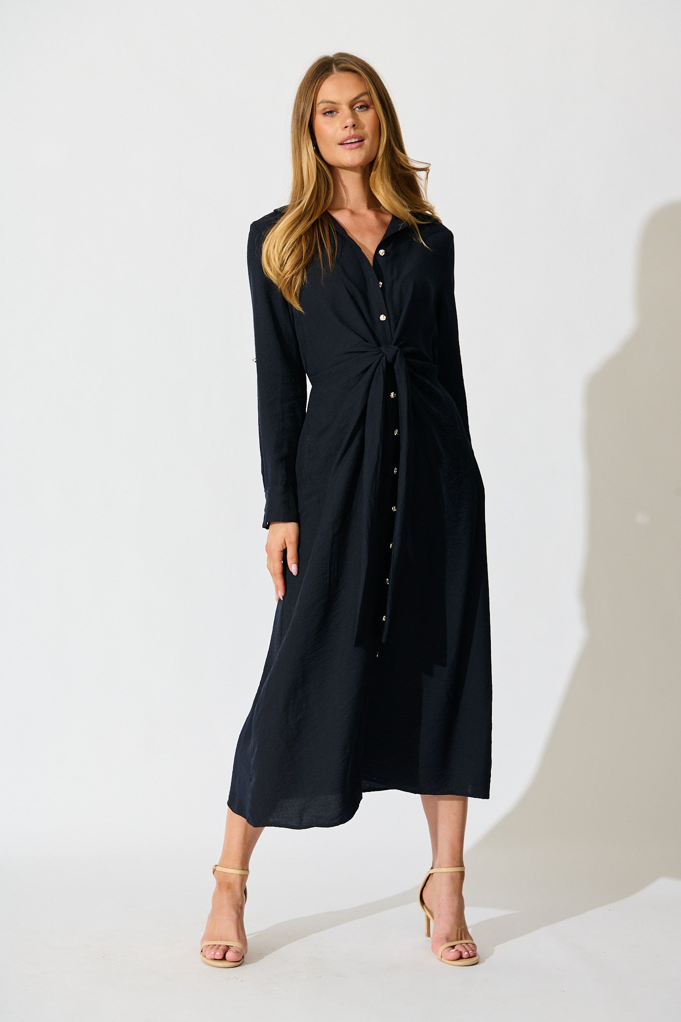 Monday Muse Midi Shirt Dress in Navy full length