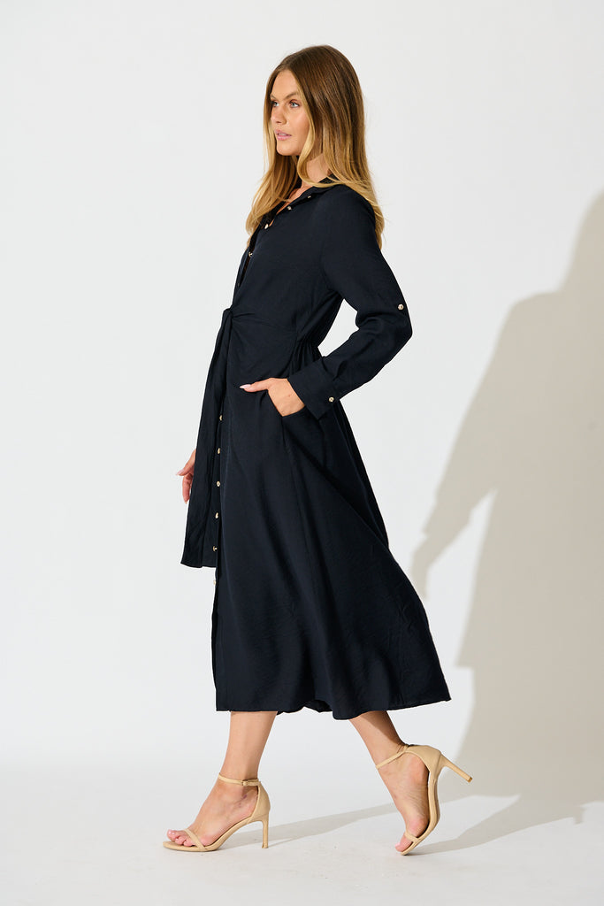 Monday Muse Midi Shirt Dress in Navy side