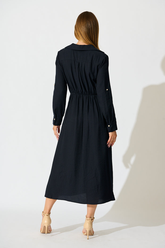 Monday Muse Midi Shirt Dress in Navy back