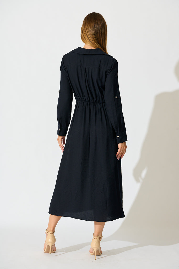 Monday Muse Midi Shirt Dress in Navy back