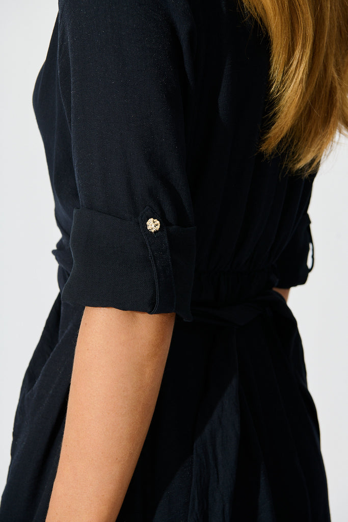 Monday Muse Midi Shirt Dress in Navy detail