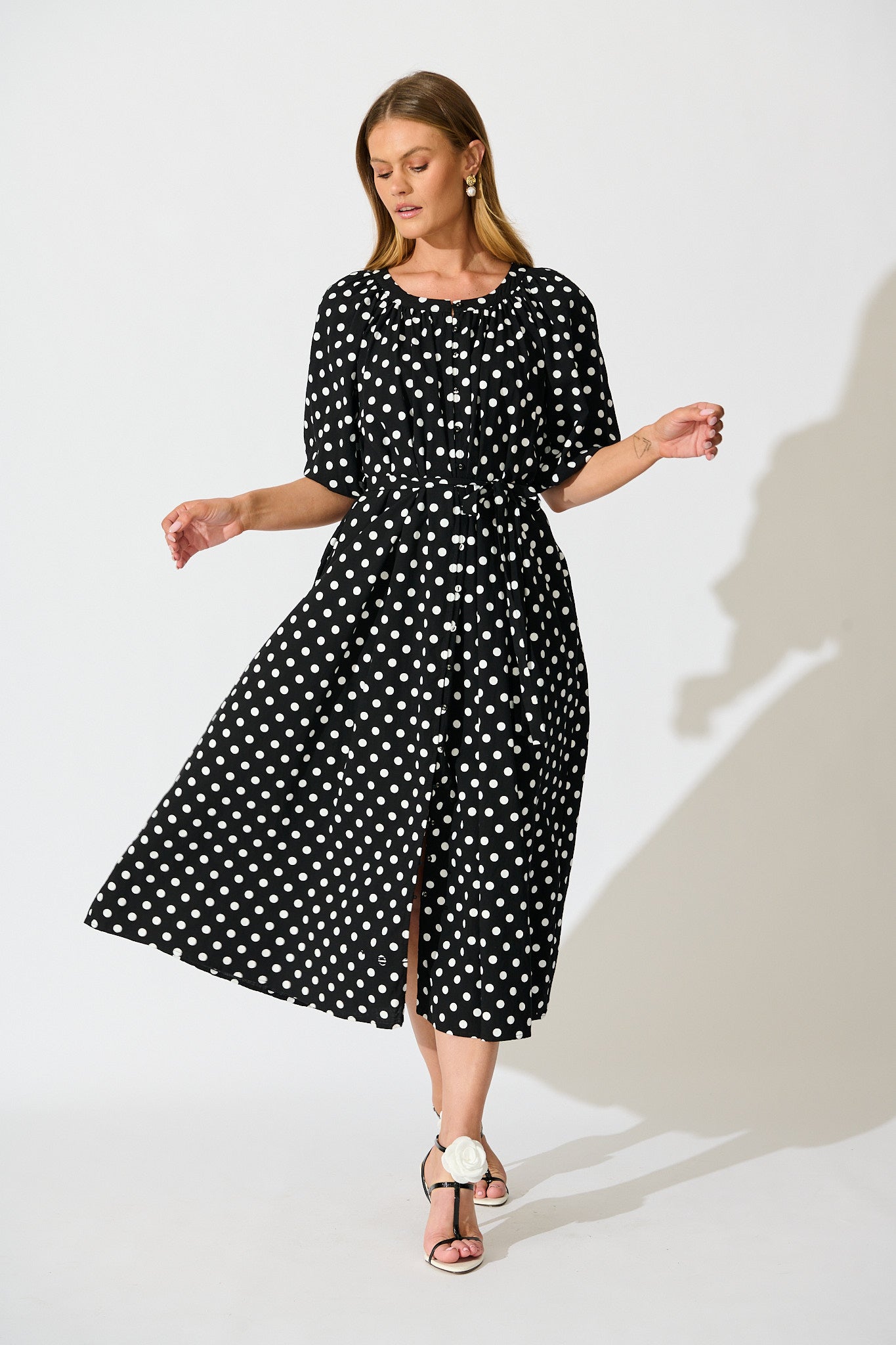 Parisian Dot Midi Dress in Black with White Polka Dot – St Frock