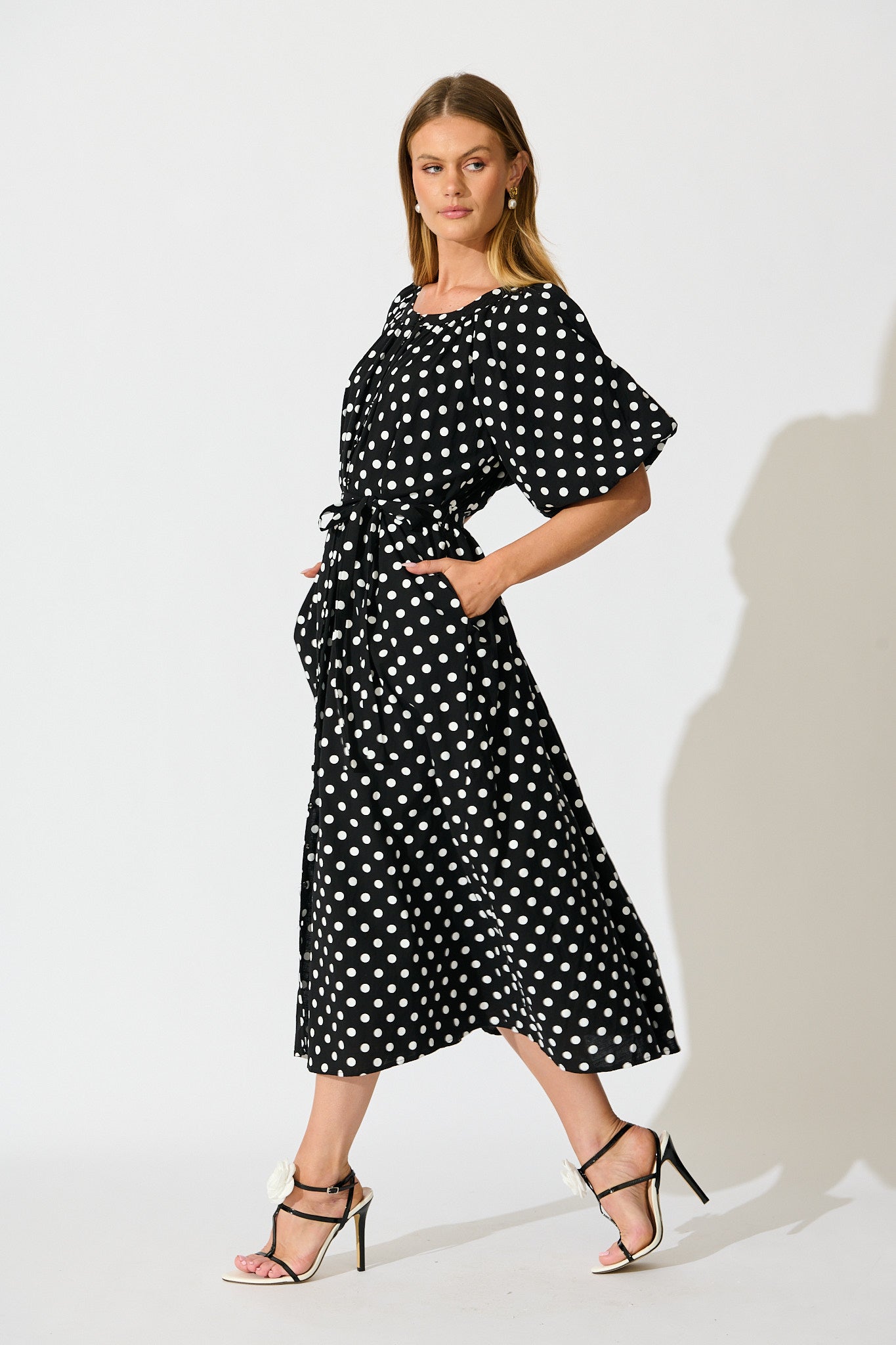Parisian Dot Midi Dress in Black with White Polka Dot – St Frock
