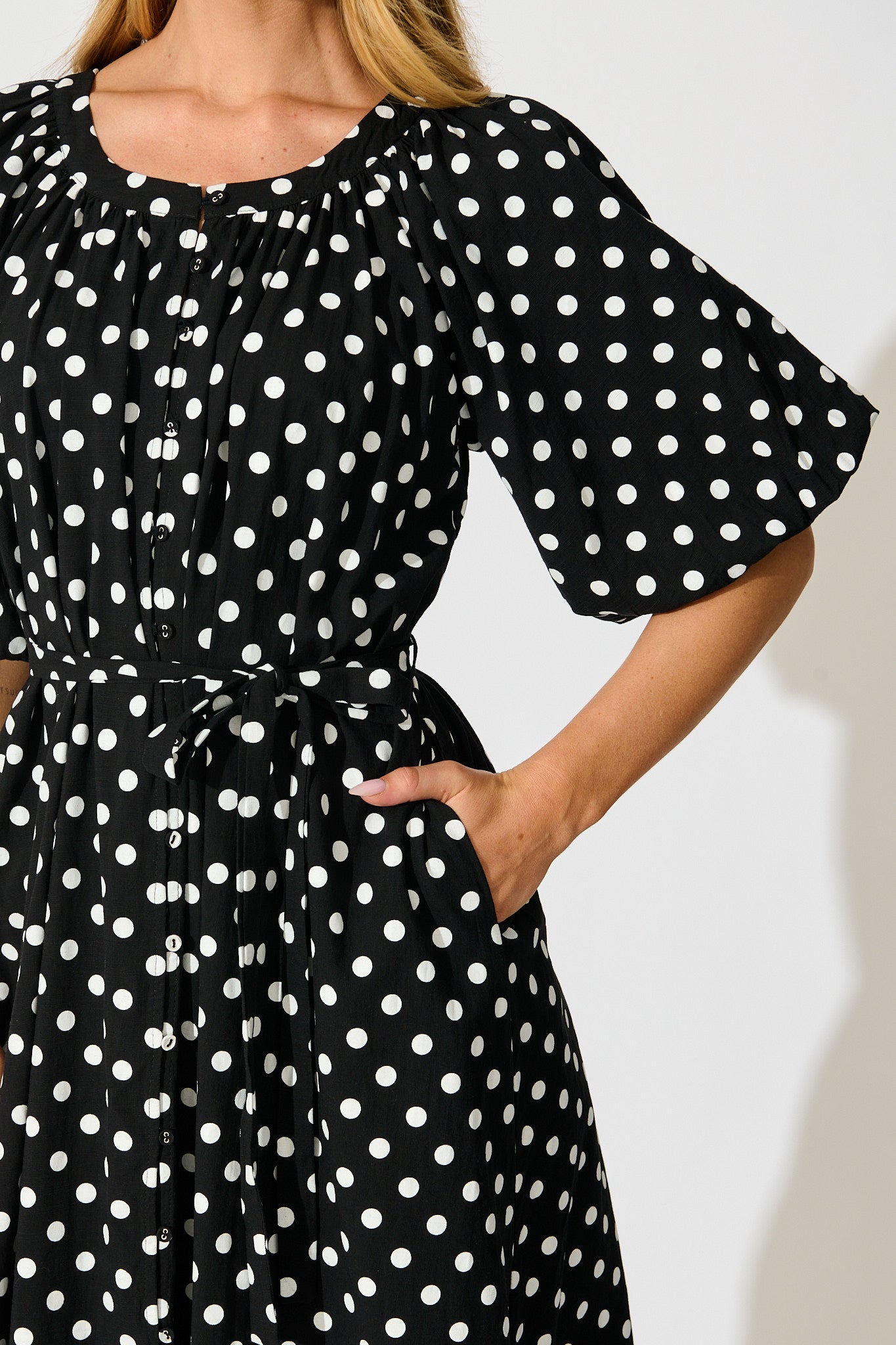 Parisian Dot Midi Dress in Black with White Polka Dot – St Frock